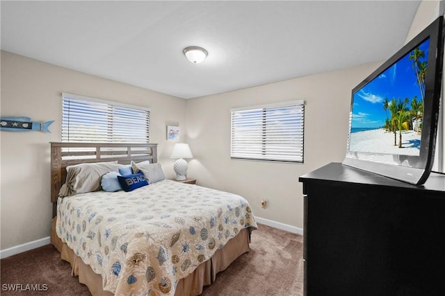 bedroom with carpet flooring, multiple windows, and access to outside