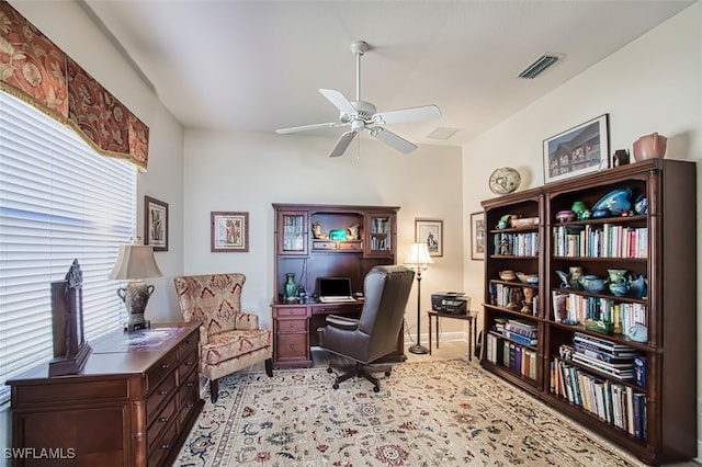 home office with ceiling fan