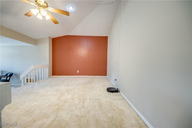 bonus room featuring carpet floors, vaulted ceiling, and ceiling fan