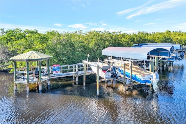 view of dock with a water view