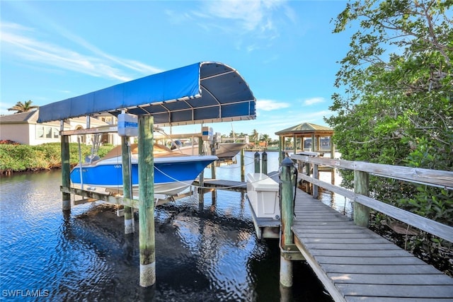 dock area with a water view