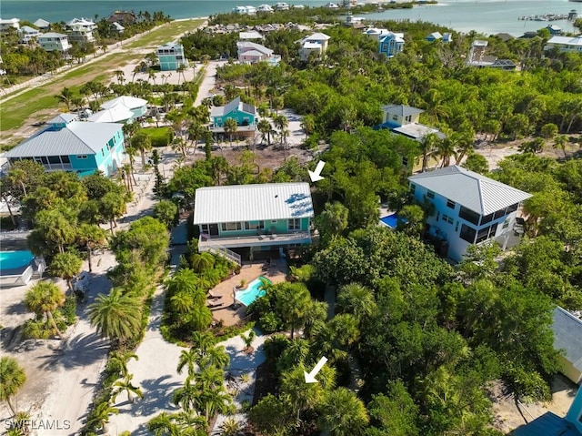 aerial view with a water view