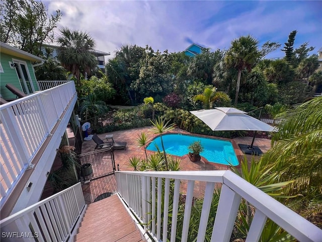 view of swimming pool featuring a patio area