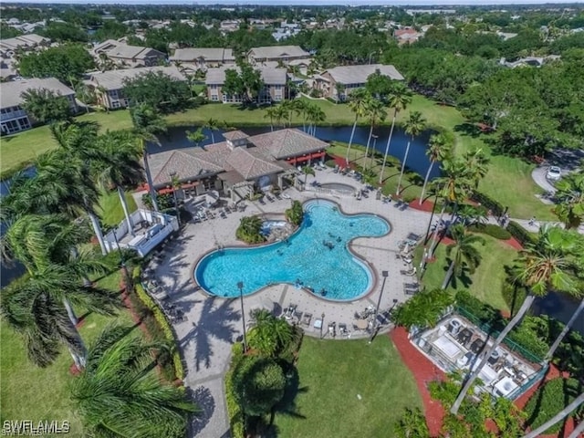 bird's eye view featuring a water view