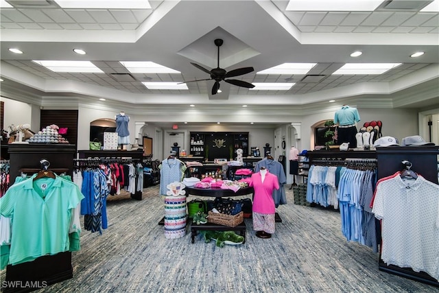 2895 Cypress Trace Cir Unit 202, Naples, FL 34119 - misc room featuring a ceiling fan, a raised ceiling, recessed lighting, a skylight, and a drop ceiling