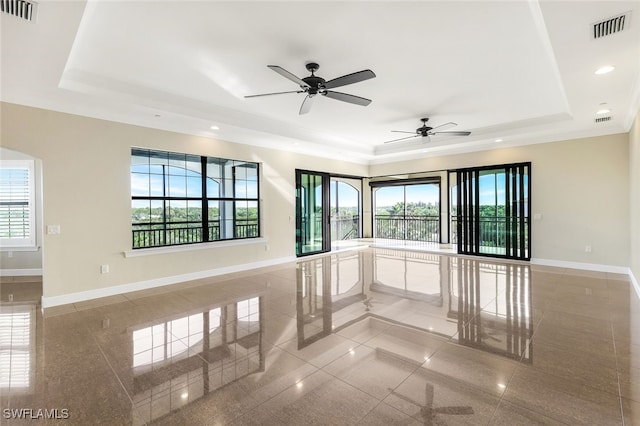 spare room with a raised ceiling