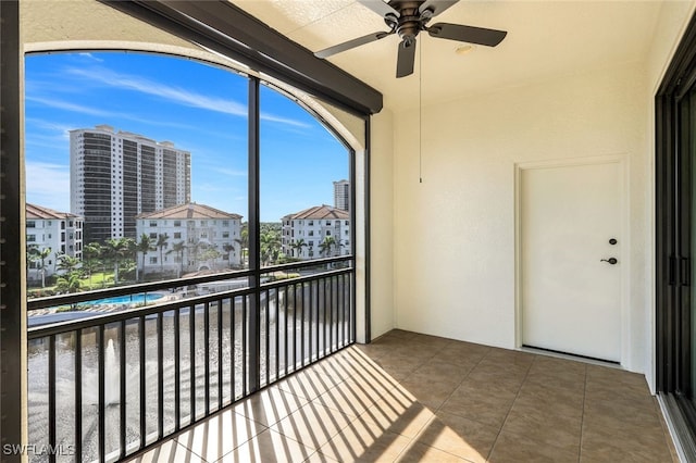 balcony with ceiling fan