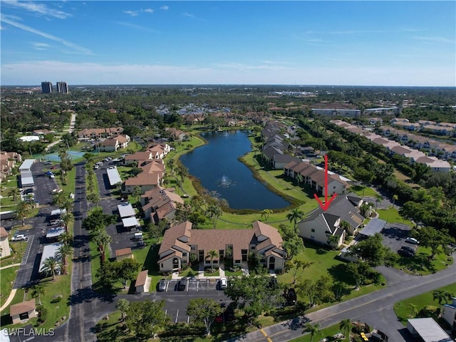 aerial view with a water view