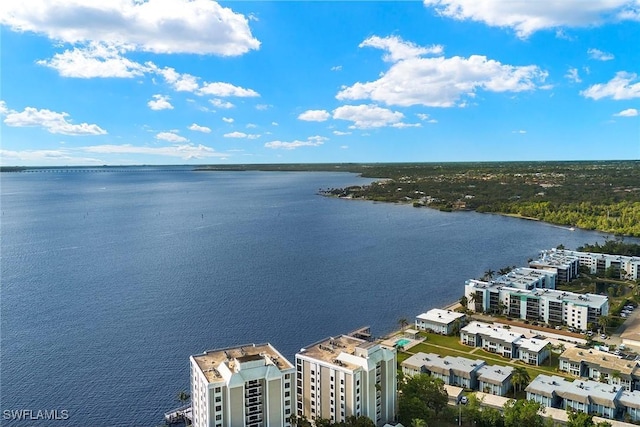 bird's eye view featuring a water view