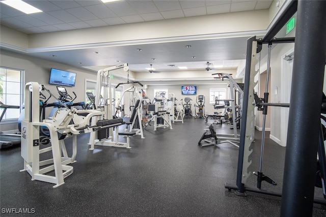 exercise room with a drop ceiling