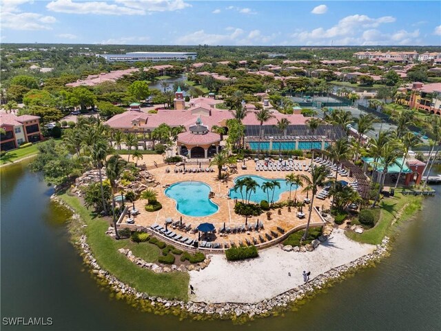 bird's eye view featuring a water view