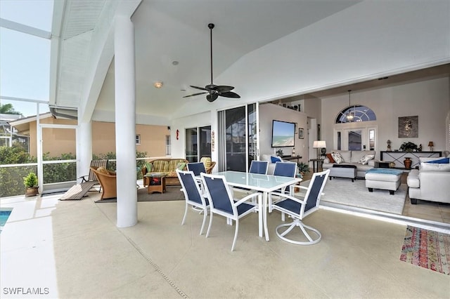 view of patio with an outdoor living space and ceiling fan