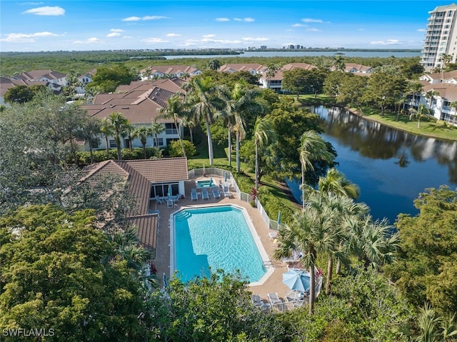 aerial view with a water view