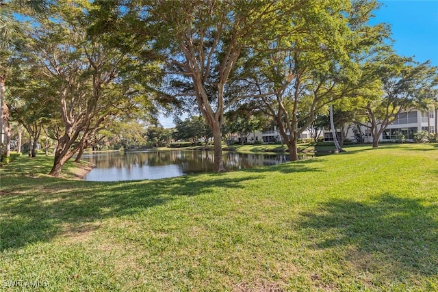 view of yard with a water view