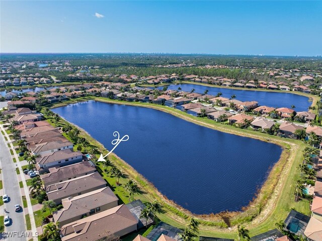 aerial view with a water view