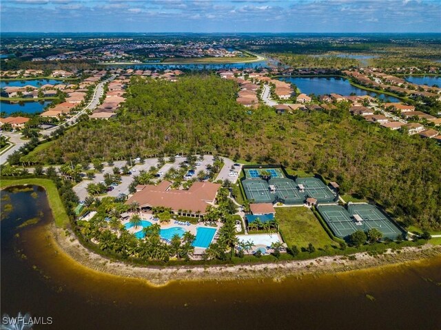 aerial view with a water view