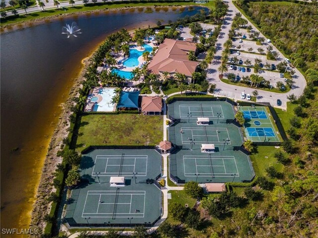 aerial view with a water view