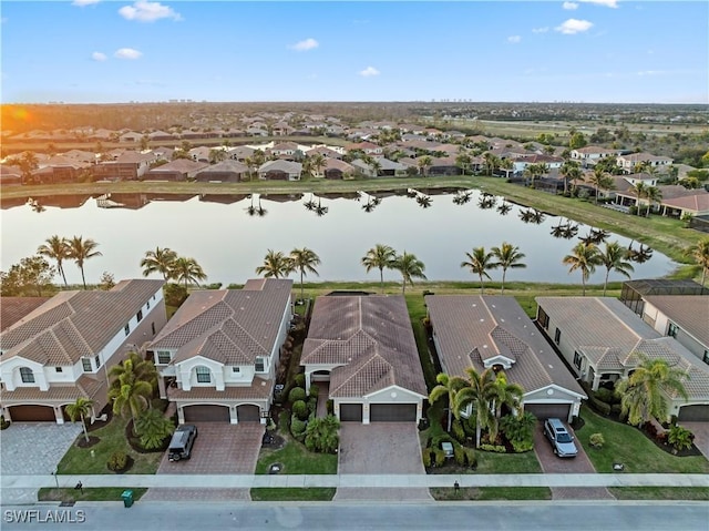 aerial view with a water view