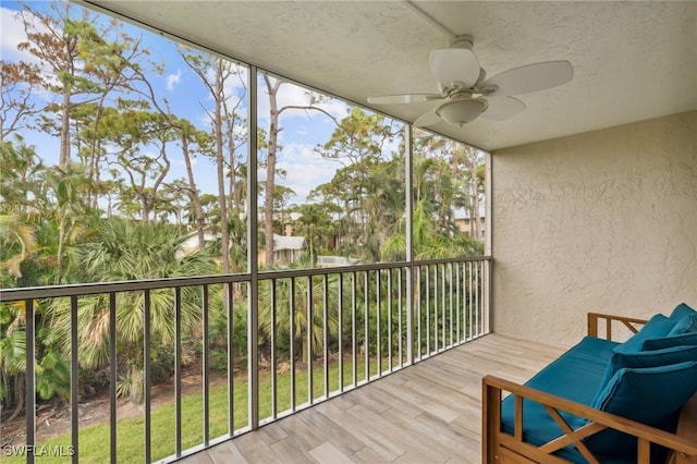 balcony with a ceiling fan