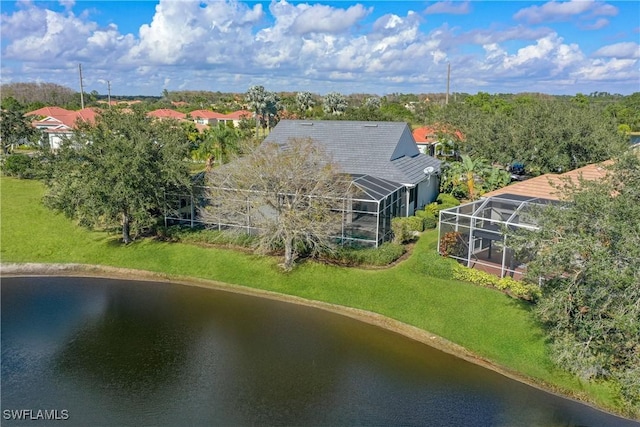 aerial view with a water view