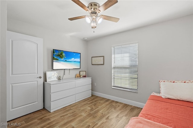 interior space with ceiling fan and light wood-type flooring