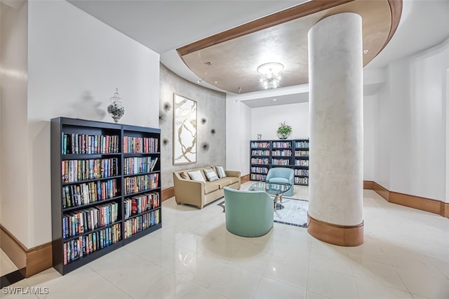 living area featuring light tile patterned flooring