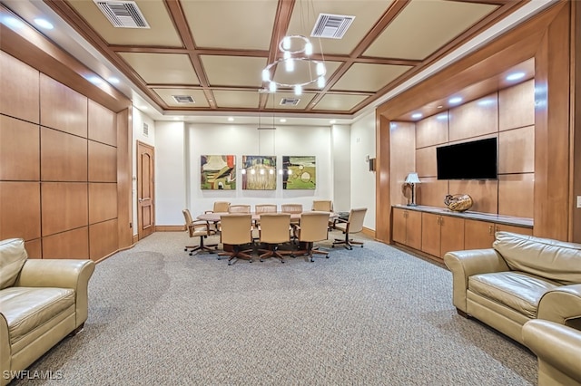 interior space featuring coffered ceiling