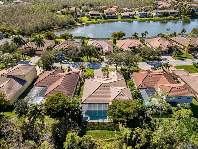 aerial view with a water view