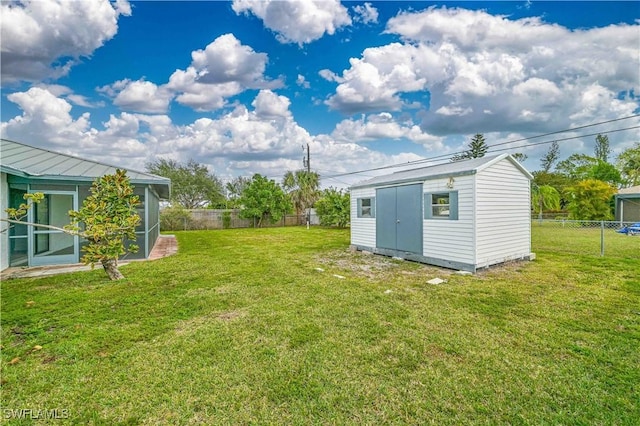 view of yard with a shed