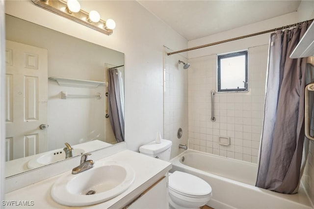 full bathroom featuring vanity, toilet, and shower / bath combo with shower curtain