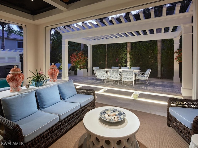 view of patio featuring a pergola and an outdoor hangout area