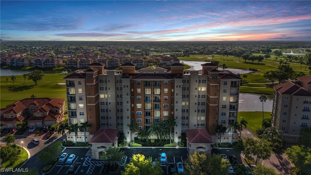 outdoor building at dusk with a water view