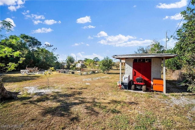 view of yard with a storage unit