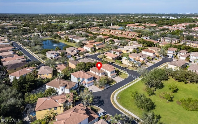 aerial view with a water view