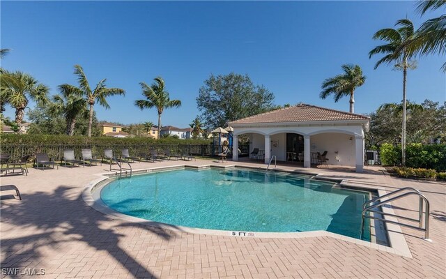 view of swimming pool featuring a patio