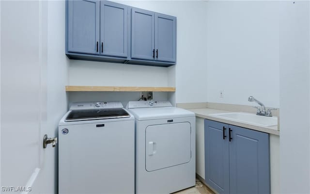 laundry room with sink, cabinets, and washer and dryer