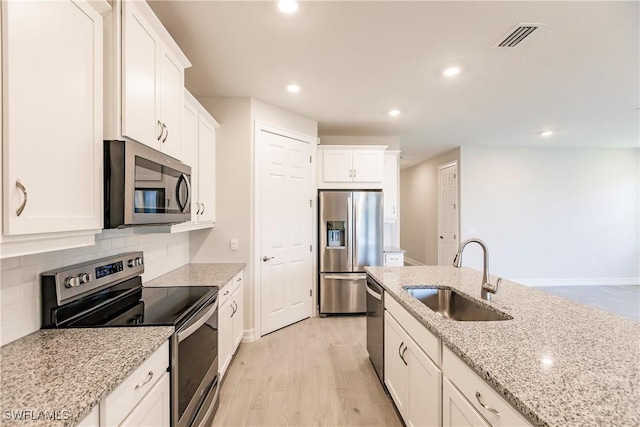 kitchen featuring white cabinets, stainless steel appliances, and sink