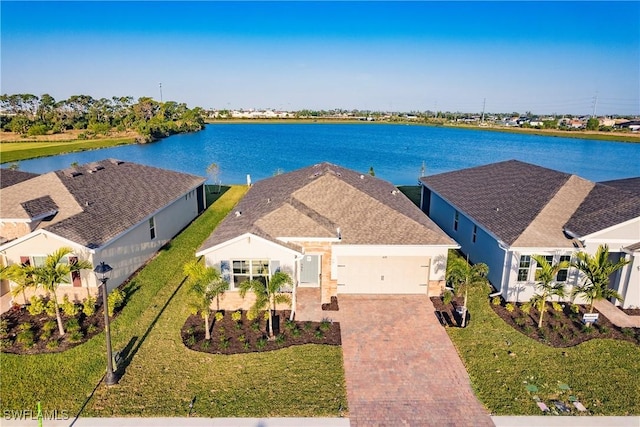 aerial view with a water view