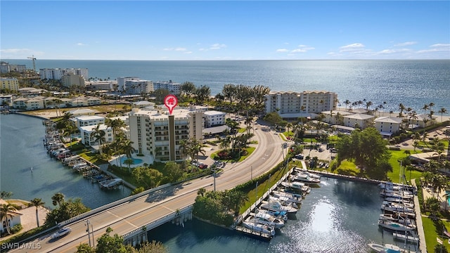 aerial view featuring a water view