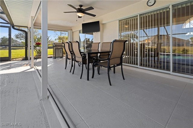 view of patio / terrace featuring ceiling fan and area for grilling