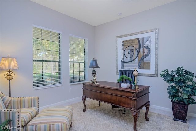 view of carpeted home office