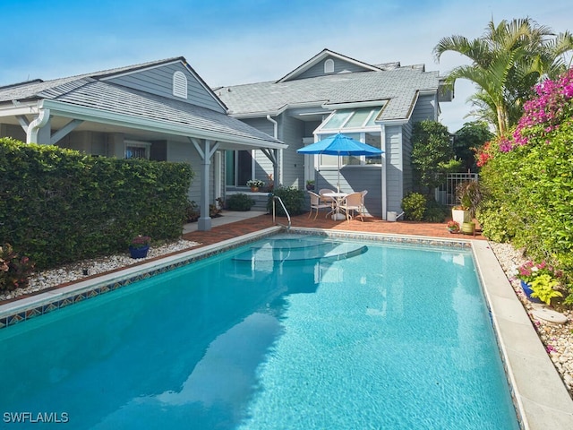 view of pool featuring a patio