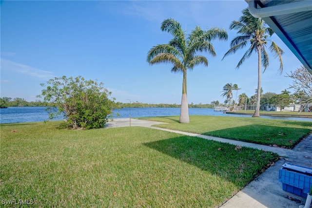 view of yard with a water view