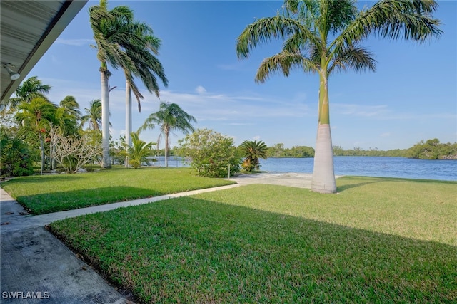 view of yard with a water view