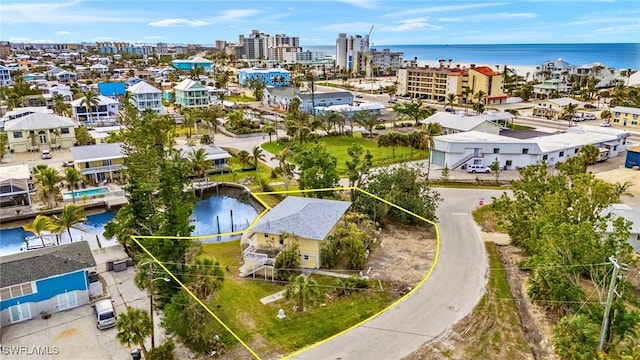 aerial view with a water view