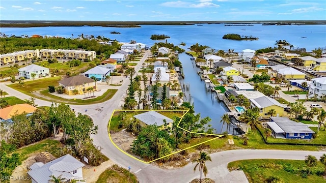 aerial view featuring a water view