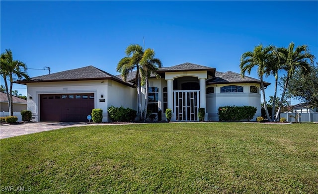 view of front facade with a front lawn and a garage