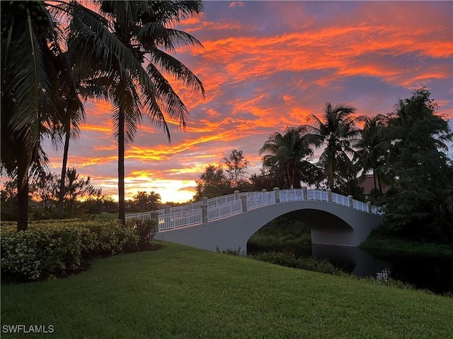 view of yard at dusk