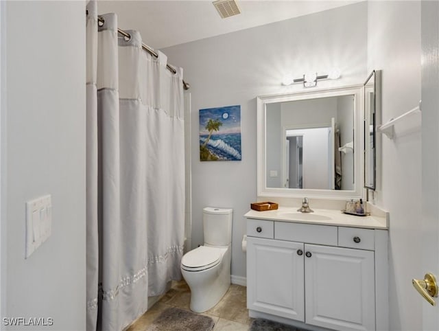 full bathroom with toilet, shower / tub combo, and vanity