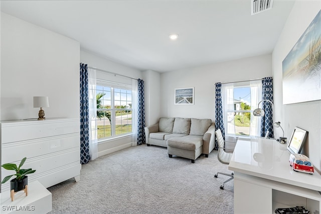 view of carpeted office space